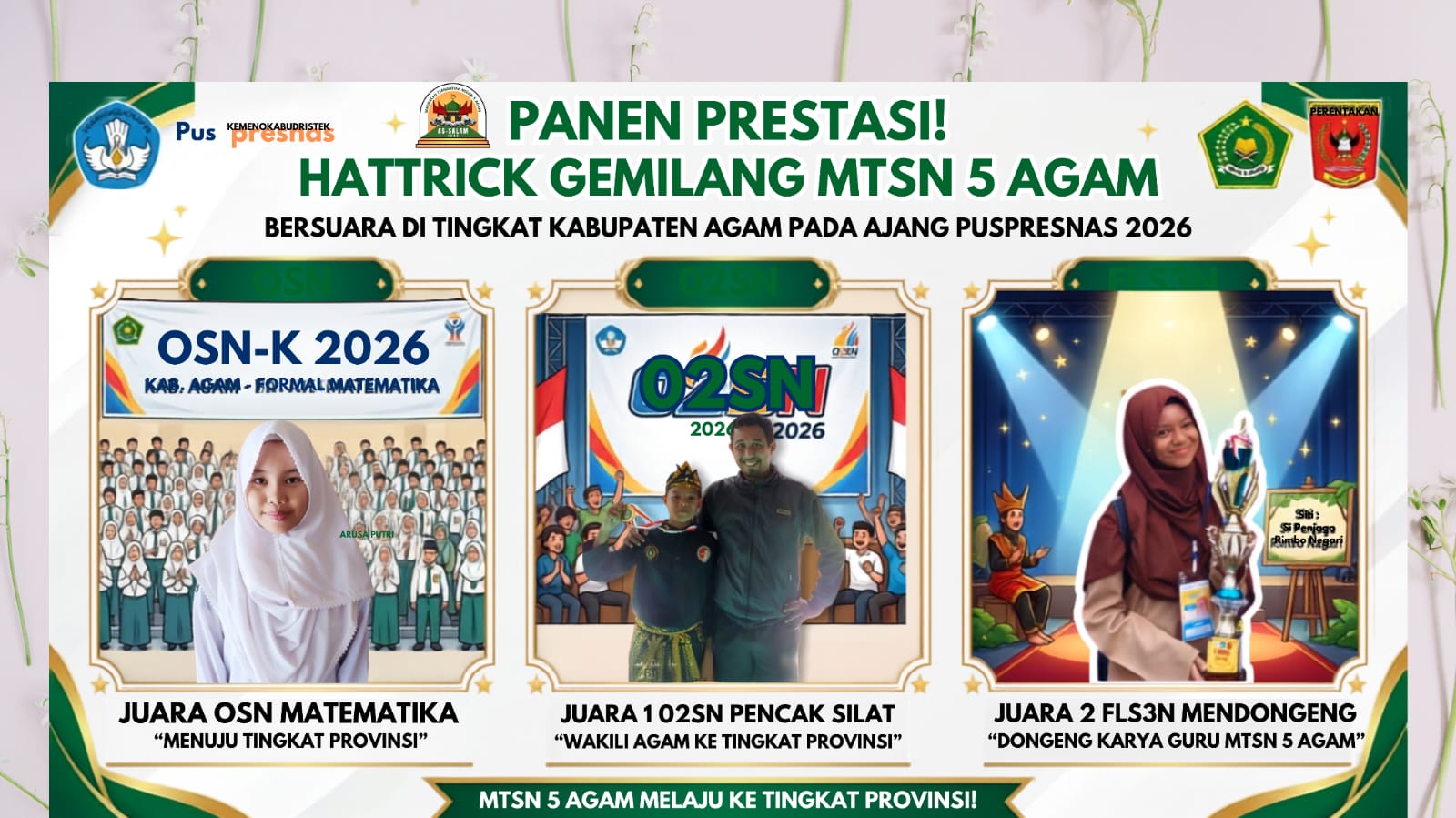 Cetak “Hattrick” Gemilang! MTsN 5 Agam Panen Prestasi pada Ajang FLS3N, O2SN, dan OSN Puspresnas 2026 Tingkat Kabupaten Agam